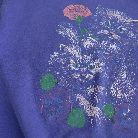 Vintage  Purple with Cats and Flowers Crewneck Sweater - Picture 10 of 12